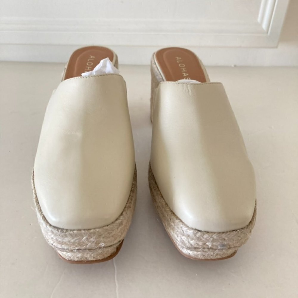 NWOT Alohas Free People Celeste Cream Leather Heeled Clogs Sz 39 - Picture 5 of 9